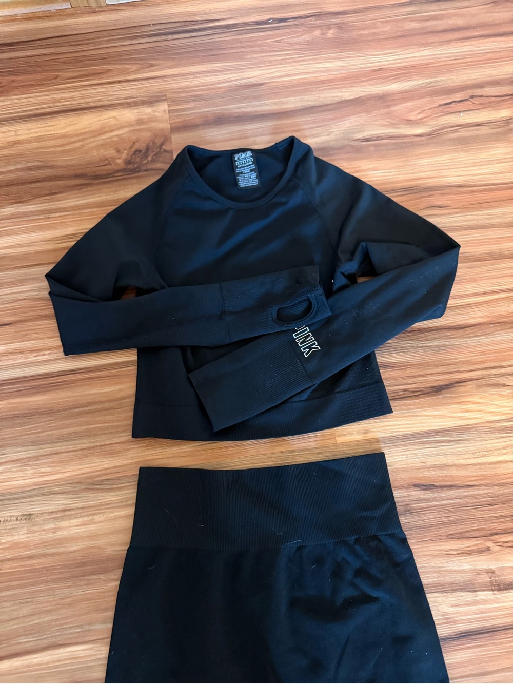 PINK Black Long Sleeve Seamless Top